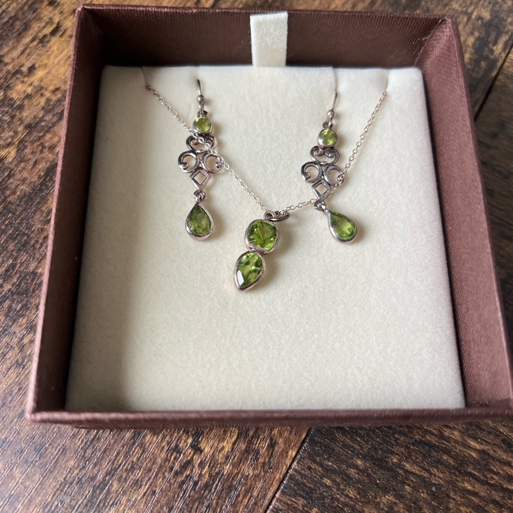 Fire & Ice Peridot Earrings and Necklace Set